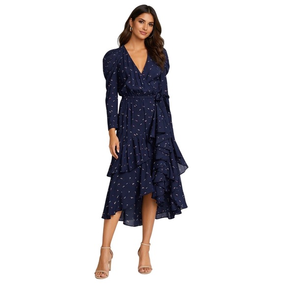 Joie Dresses & Skirts - Joie Miraly Dragonfly Print Wrap Midi Dress Navy Blue Medium